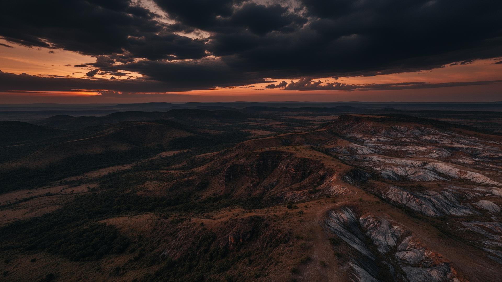Aerial view of Katavi landscape at dusk